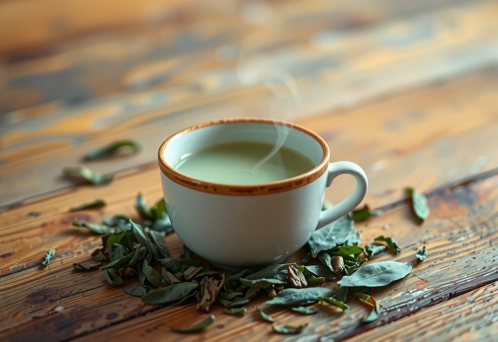 Cup of green tea with steam