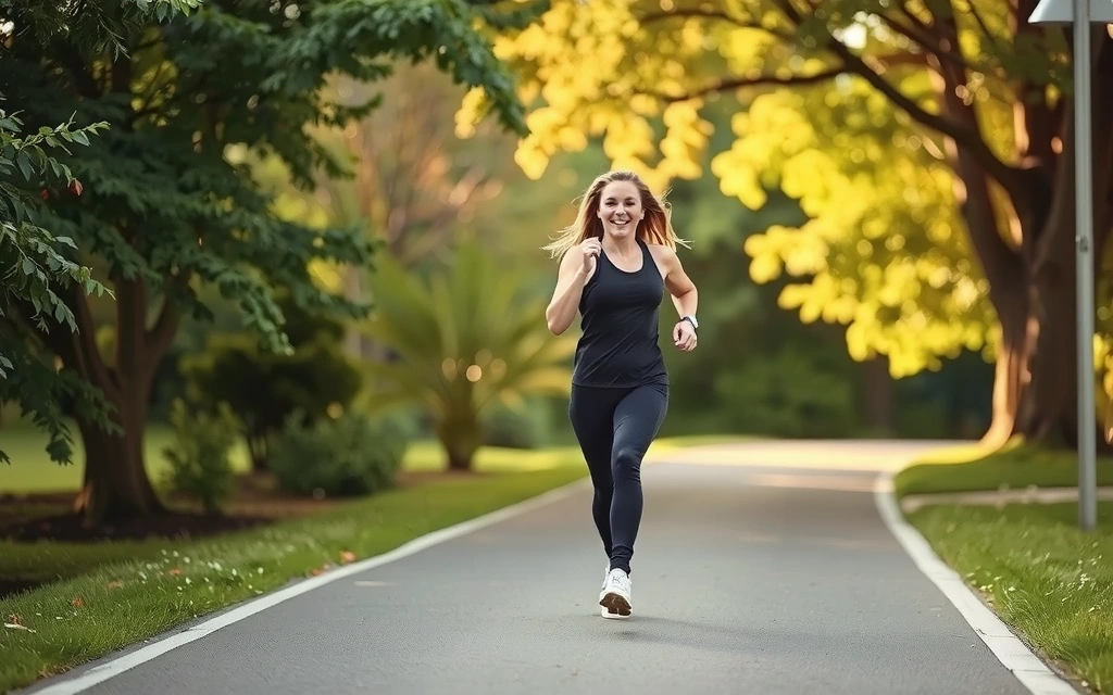 Persona corriendo al aire libre, llena de energía, en un entorno brillante y dinámico.
