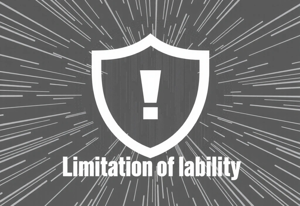 Escudo de seguridad con signo de exclamación, simbolizando limitación de responsabilidad
