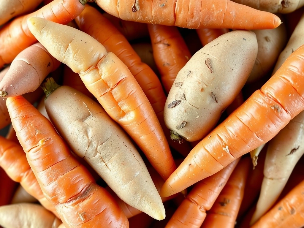 Zanahorias frescas y batatas, ricas en Vitamina A